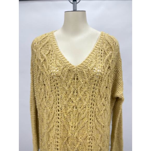 Free People Cross My Heart Oversized Sweater Womens Small Pale Gold Tunic Vneck - Picture 2 of 5